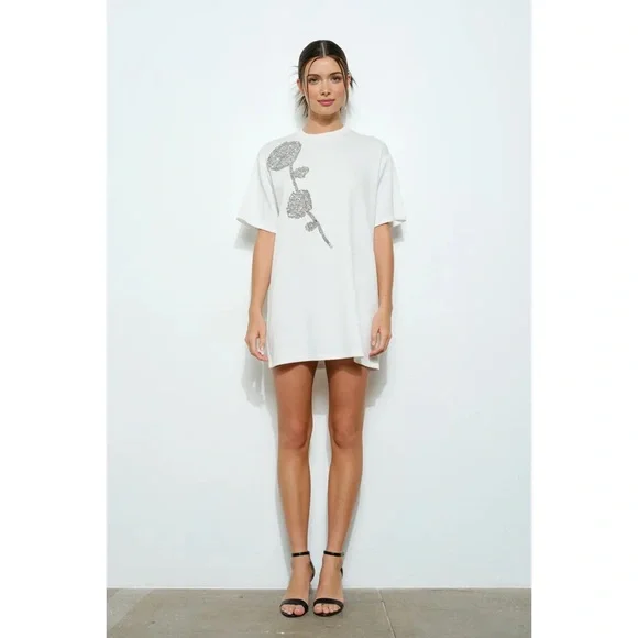 Ina White Mini Dress Crew Neck Short Sleeve - Picture 3 of 3